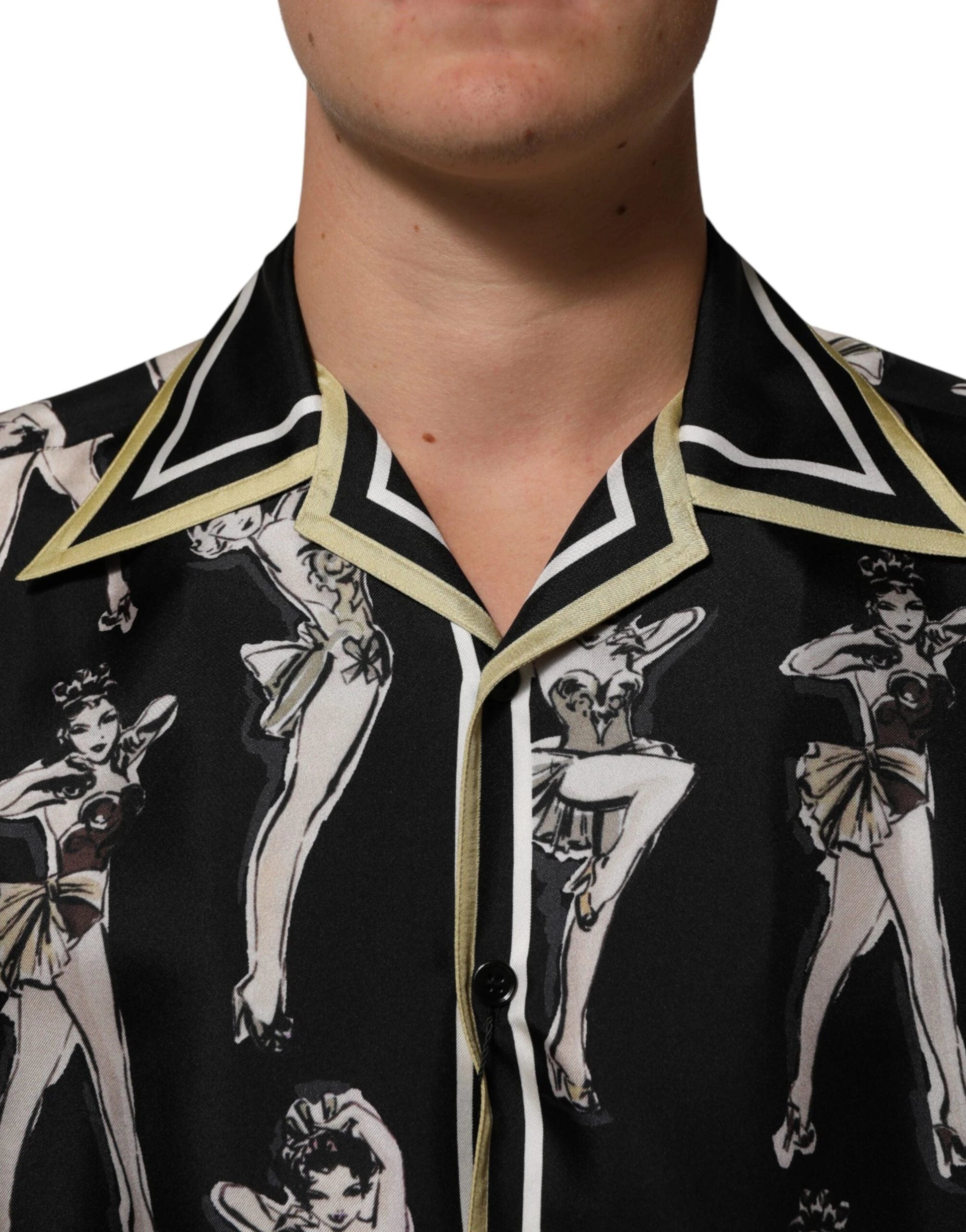 Dolce & Gabbana Black Silk Pin Up Printed Button Down Shirt by Dolce & Gabbana