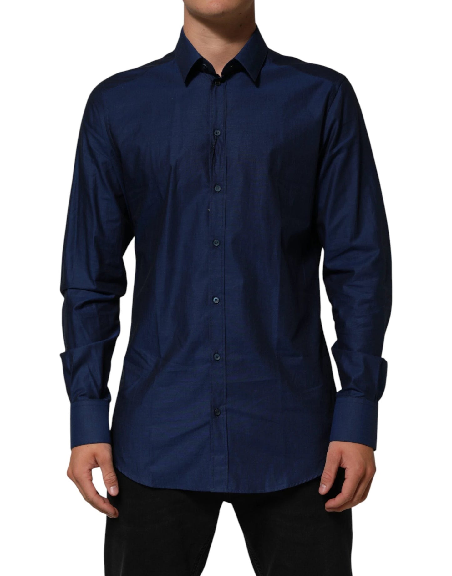 Dolce & Gabbana Blue Cotton Collared Men GOLD Dress Shirt by Dolce & Gabbana