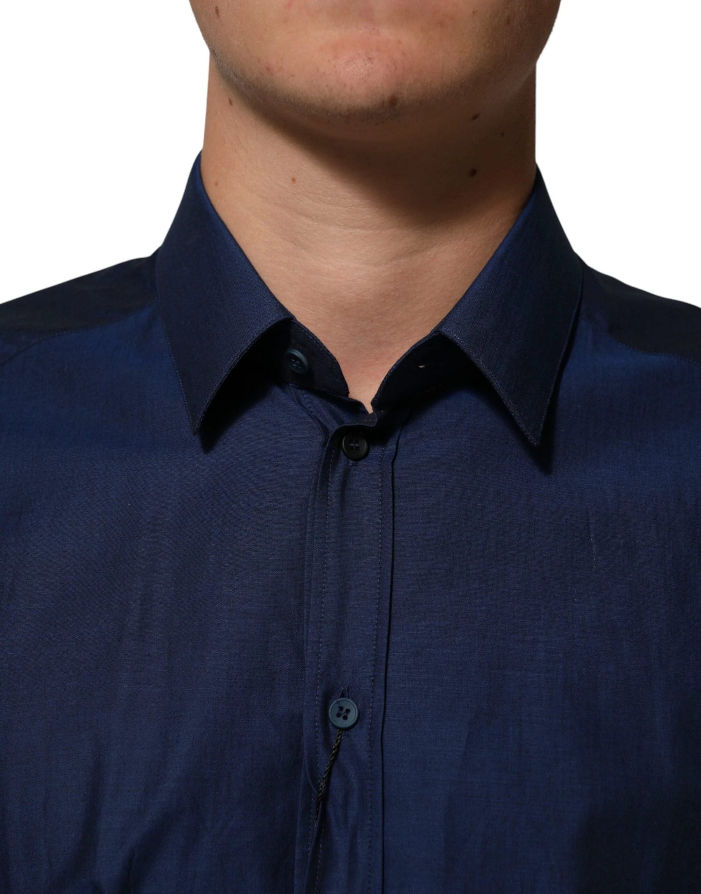 Dolce & Gabbana Blue Cotton Collared Men GOLD Dress Shirt by Dolce & Gabbana
