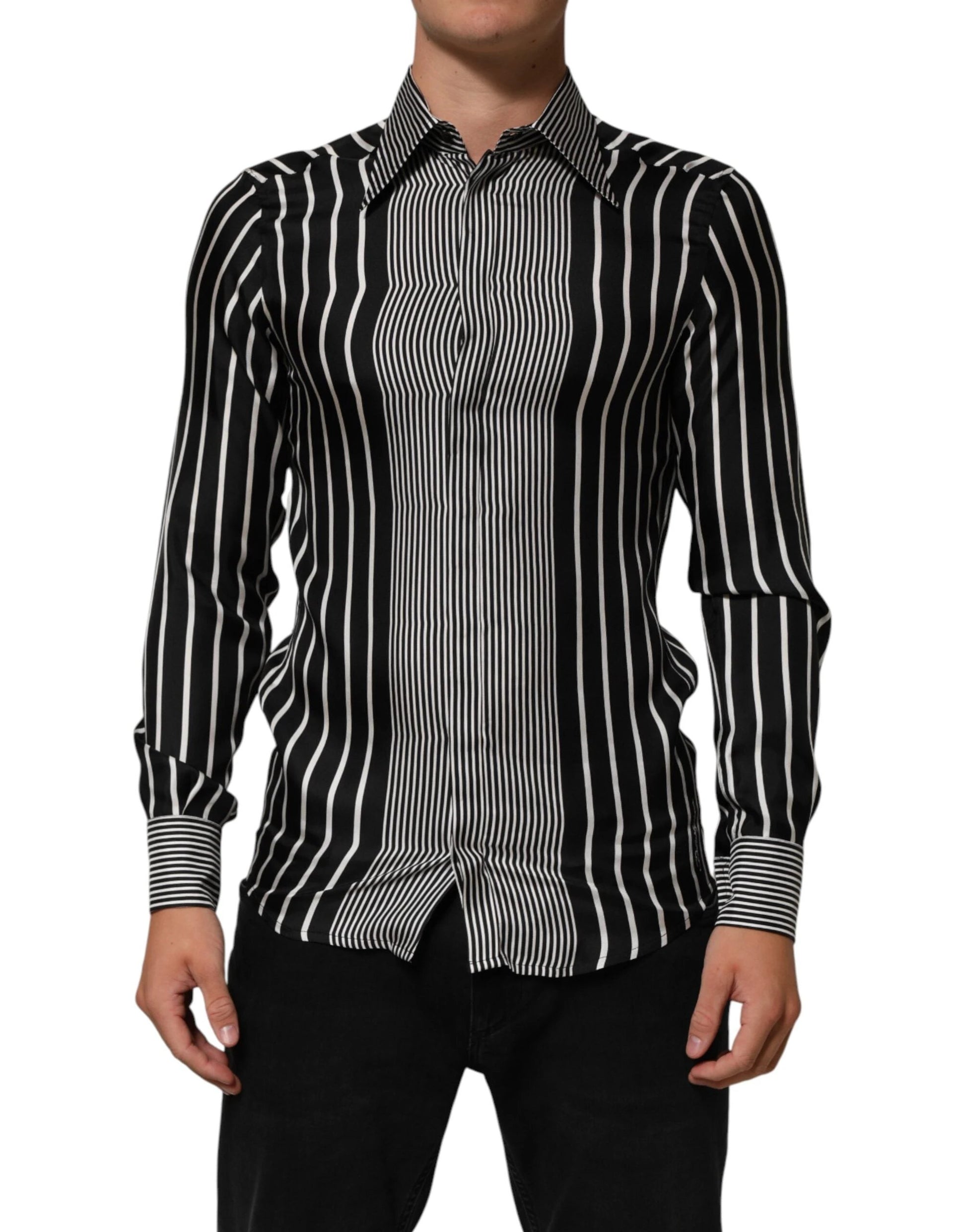 Dolce & Gabbana Black White Stripes Men MARTINI Dress Shirt by Dolce & Gabbana