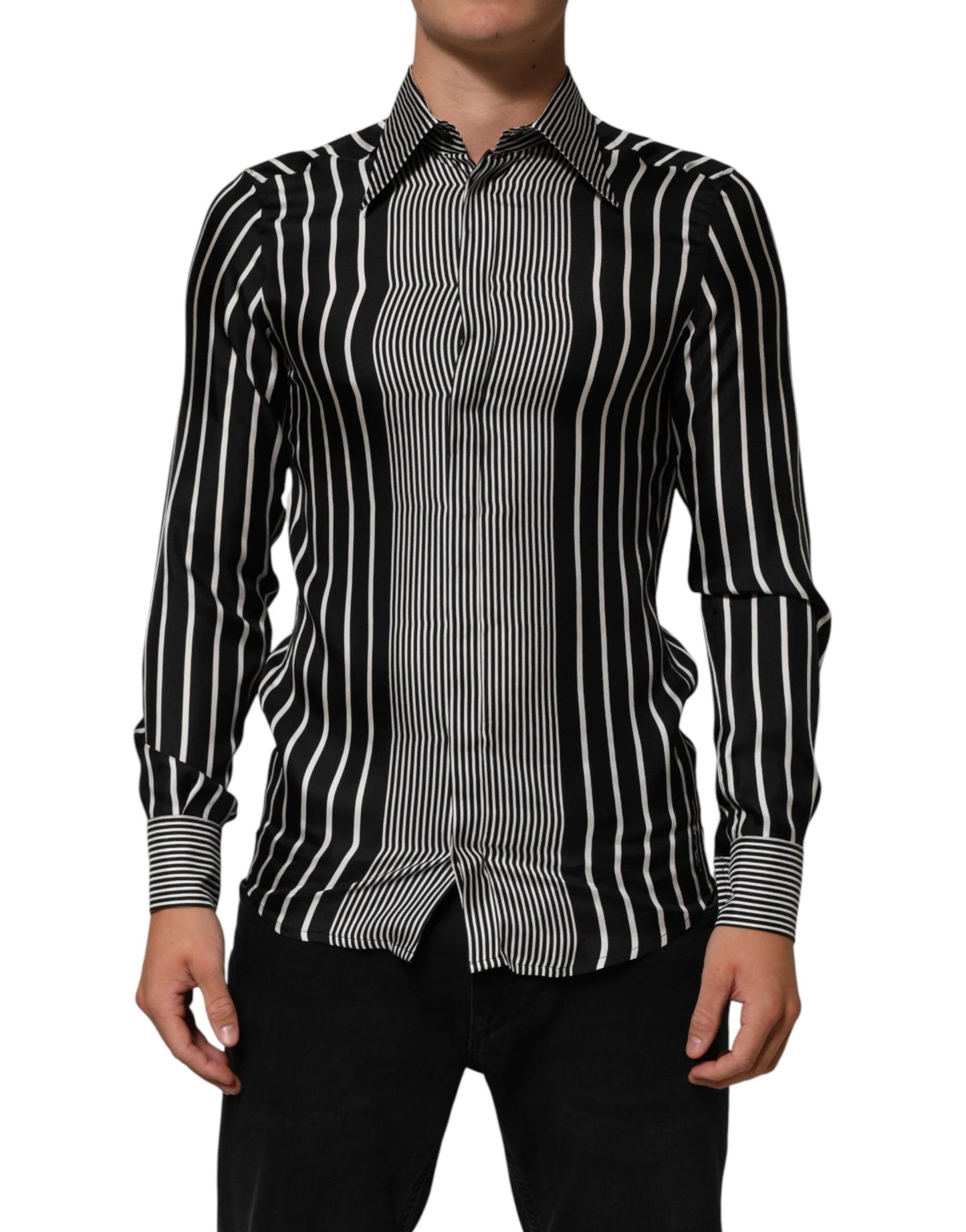 Dolce & Gabbana Black White Stripes Men MARTINI Dress Shirt by Dolce & Gabbana