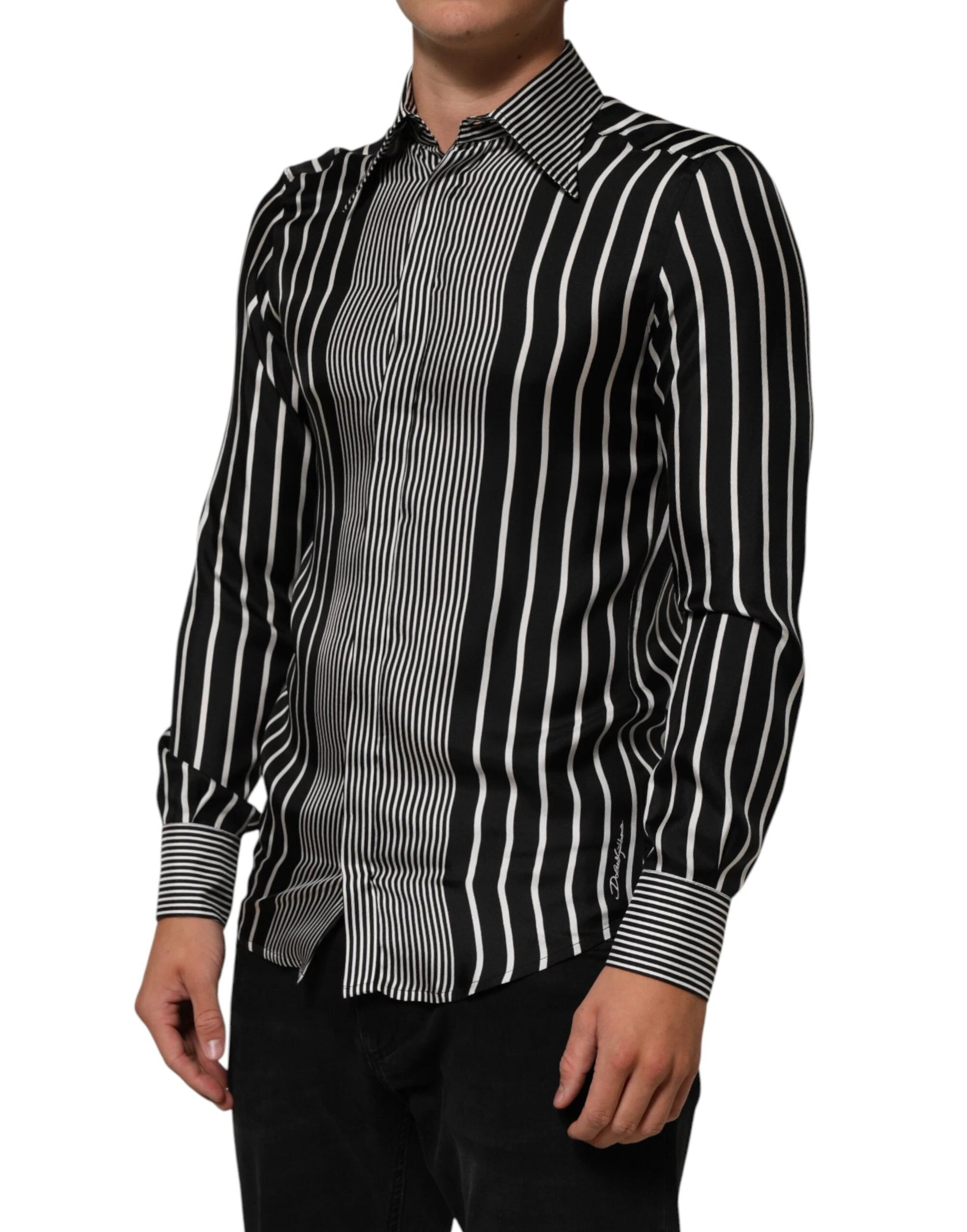 Dolce & Gabbana Black White Stripes Men MARTINI Dress Shirt by Dolce & Gabbana