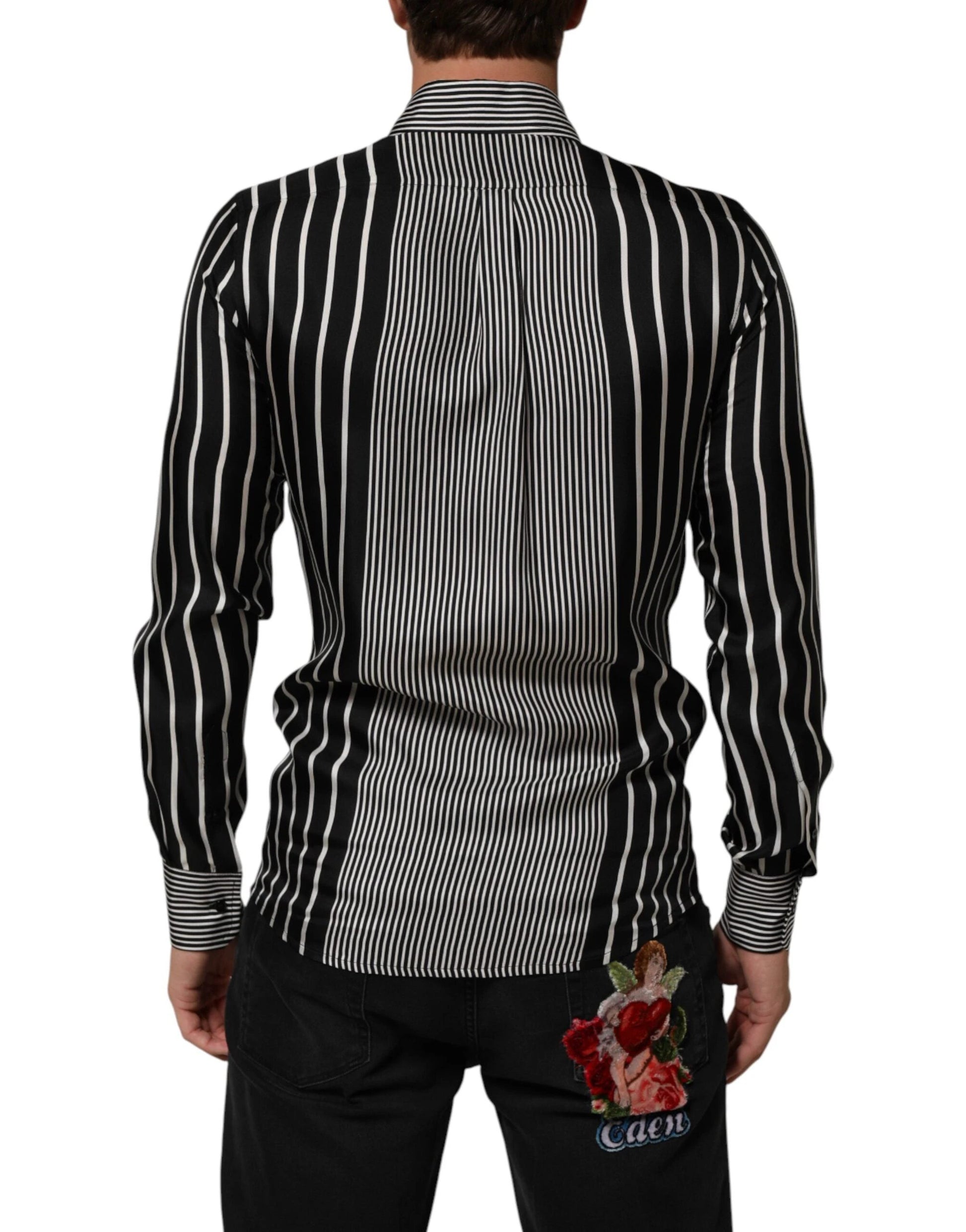 Dolce & Gabbana Black White Stripes Men MARTINI Dress Shirt by Dolce & Gabbana