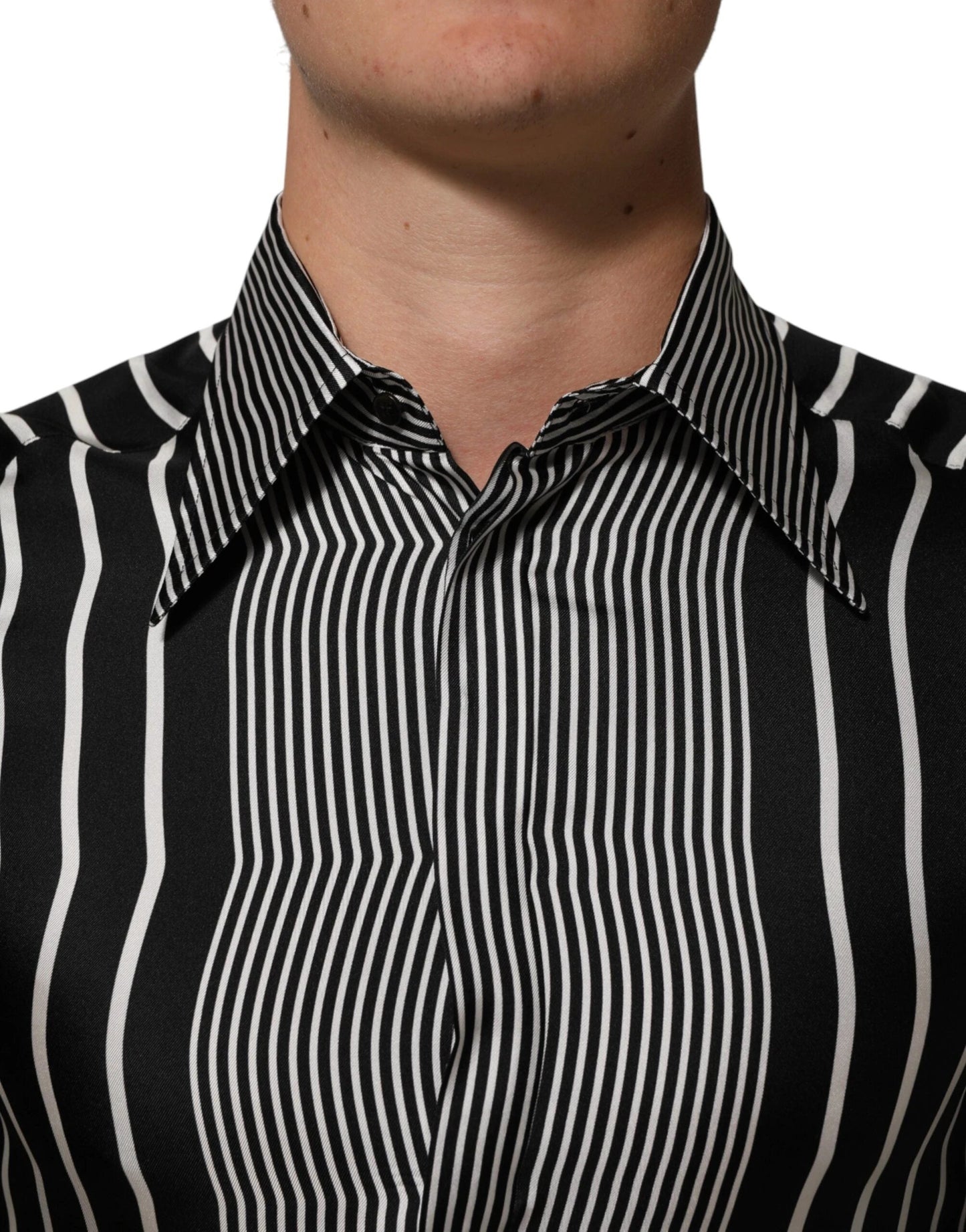 Dolce & Gabbana Black White Stripes Men MARTINI Dress Shirt by Dolce & Gabbana