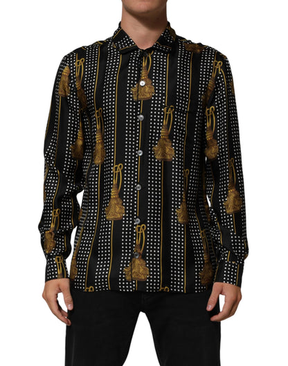 Dolce & Gabbana Black Dotted Tassel Silk Button Down Shirt by Dolce & Gabbana