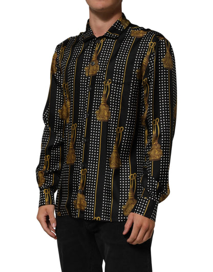 Dolce & Gabbana Black Dotted Tassel Silk Button Down Shirt by Dolce & Gabbana
