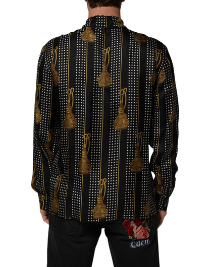 Dolce & Gabbana Black Dotted Tassel Silk Button Down Shirt by Dolce & Gabbana