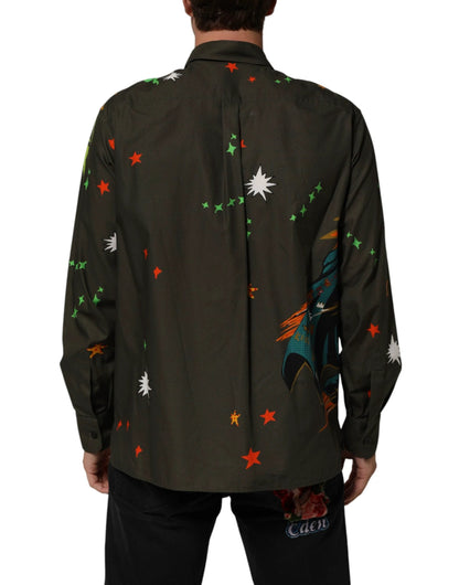 Dolce & Gabbana Brown Superhero Print Button Down Shirt by Dolce & Gabbana
