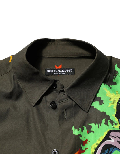 Dolce & Gabbana Brown Superhero Print Button Down Shirt by Dolce & Gabbana