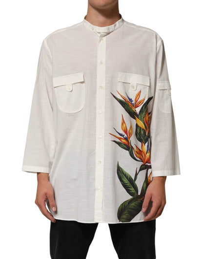 Dolce & Gabbana White Cotton Floral Print Button Down Shirt by Dolce & Gabbana