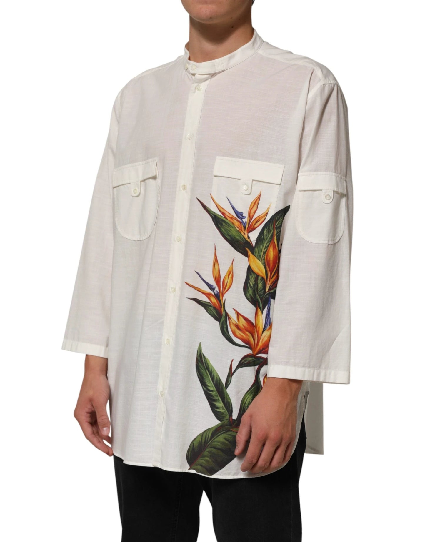 Dolce & Gabbana White Cotton Floral Print Button Down Shirt by Dolce & Gabbana