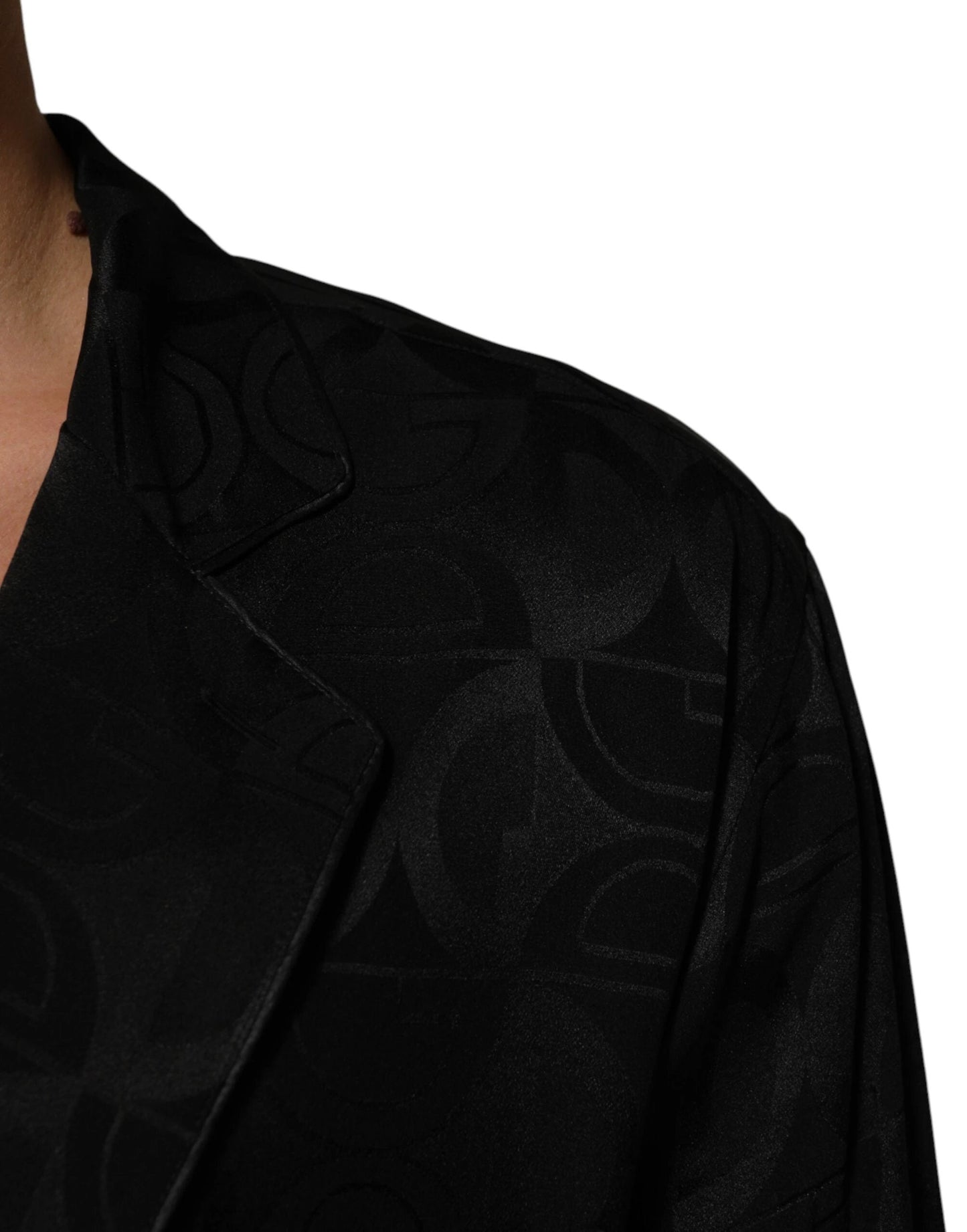 Dolce & Gabbana Black DG Logo Silk Men Long Sleeves Shirt by Dolce & Gabbana