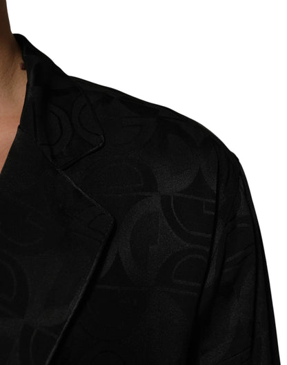 Dolce & Gabbana Black DG Logo Silk Men Long Sleeves Shirt by Dolce & Gabbana