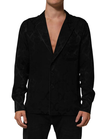 Dolce & Gabbana Black DG Logo Silk Men Long Sleeves Shirt by Dolce & Gabbana