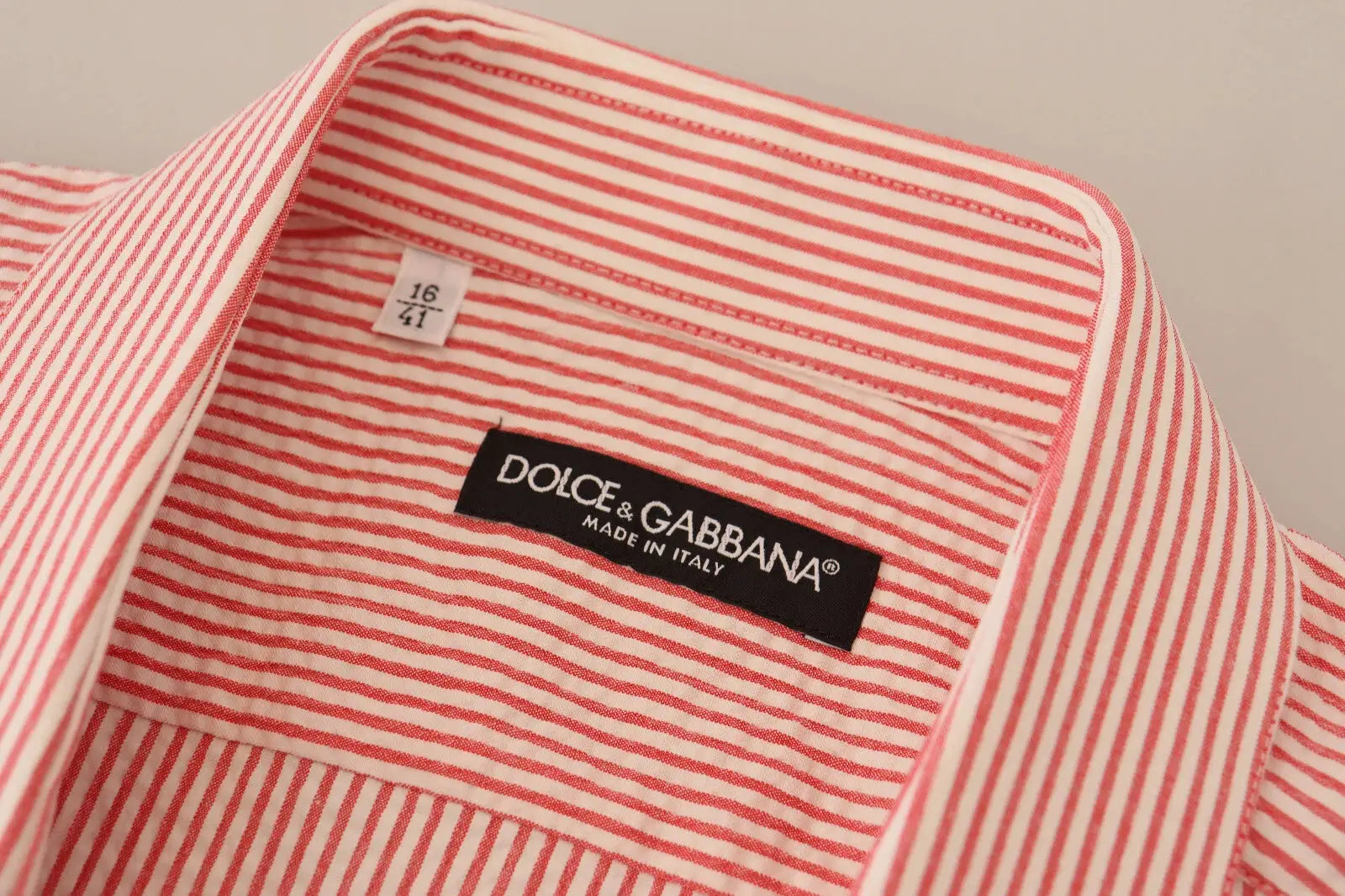 Dolce & Gabbana Red White Striped Cotton Short Sleeve Shirt by Dolce & Gabbana