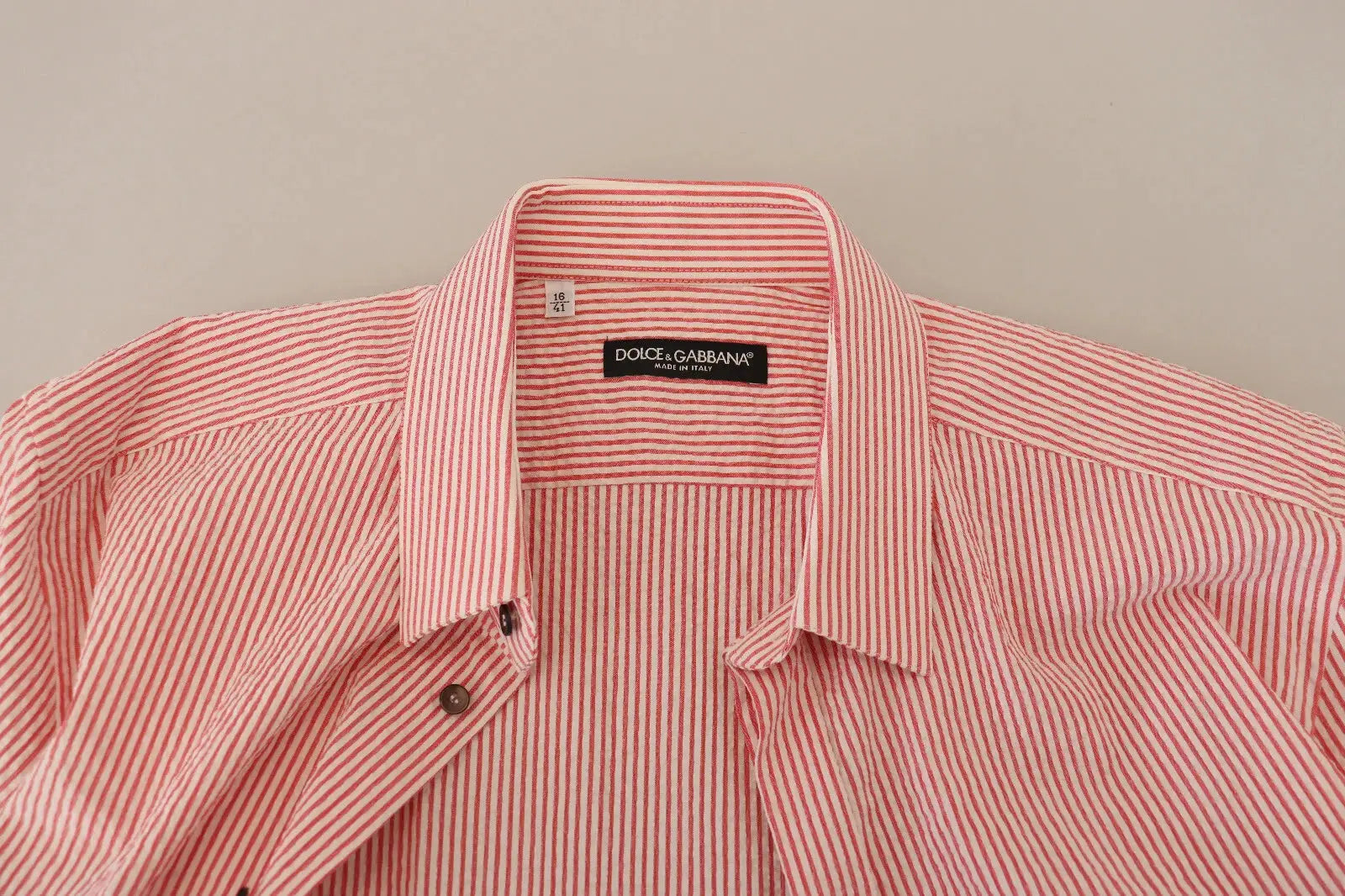 Dolce & Gabbana Red White Striped Cotton Short Sleeve Shirt by Dolce & Gabbana
