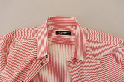 Dolce & Gabbana Red White Striped Cotton Short Sleeve Shirt by Dolce & Gabbana