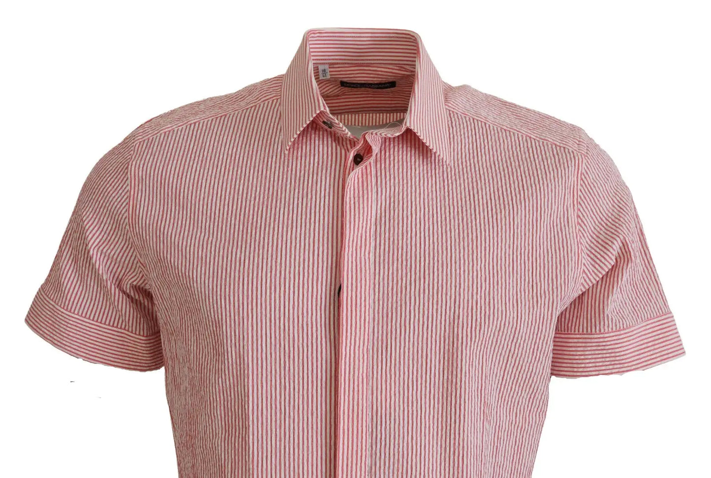Dolce & Gabbana Red White Striped Cotton Short Sleeve Shirt by Dolce & Gabbana