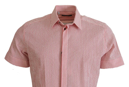 Dolce & Gabbana Red White Striped Cotton Short Sleeve Shirt by Dolce & Gabbana