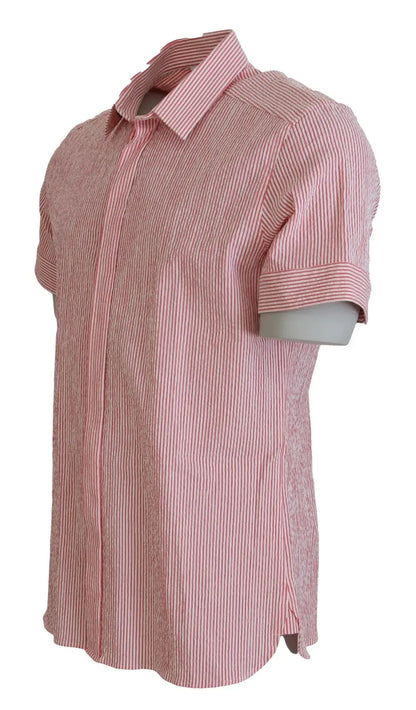 Dolce & Gabbana Red White Striped Cotton Short Sleeve Shirt by Dolce & Gabbana