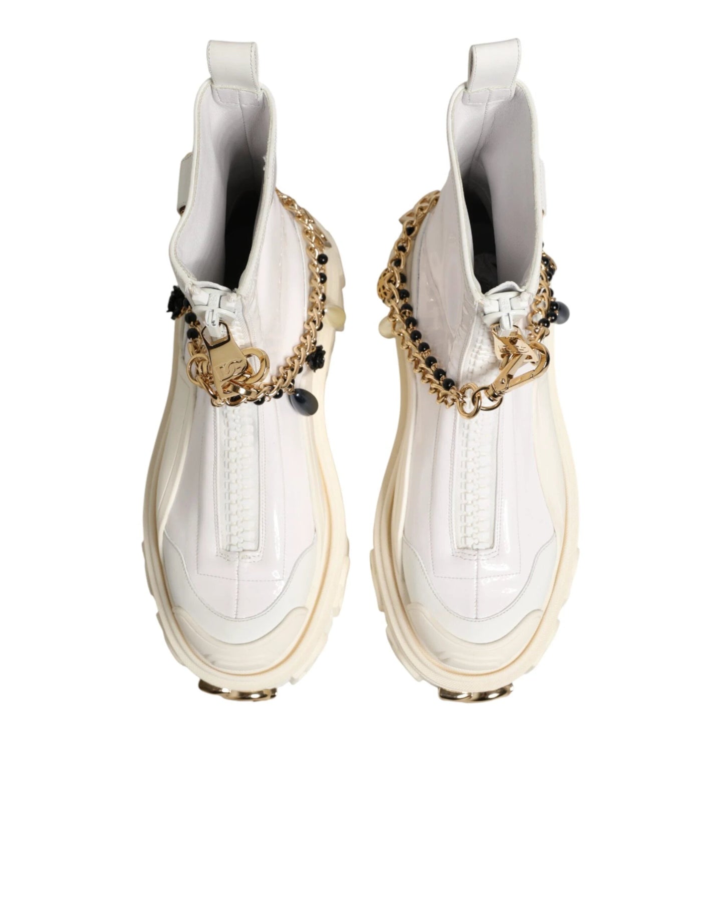 Dolce & Gabbana White Leather Rubber Logo Ankle Boots Shoes