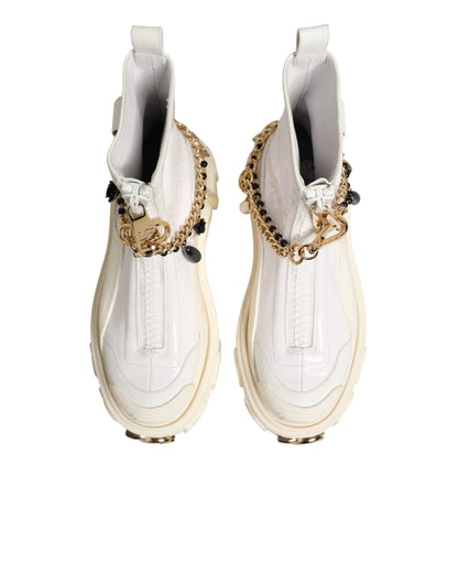 Dolce & Gabbana White Leather Rubber Logo Ankle Boots Shoes