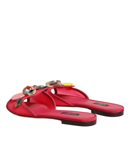Dolce & Gabbana Red Embellished Flats Slip On Sandals Shoes by Dolce & Gabbana