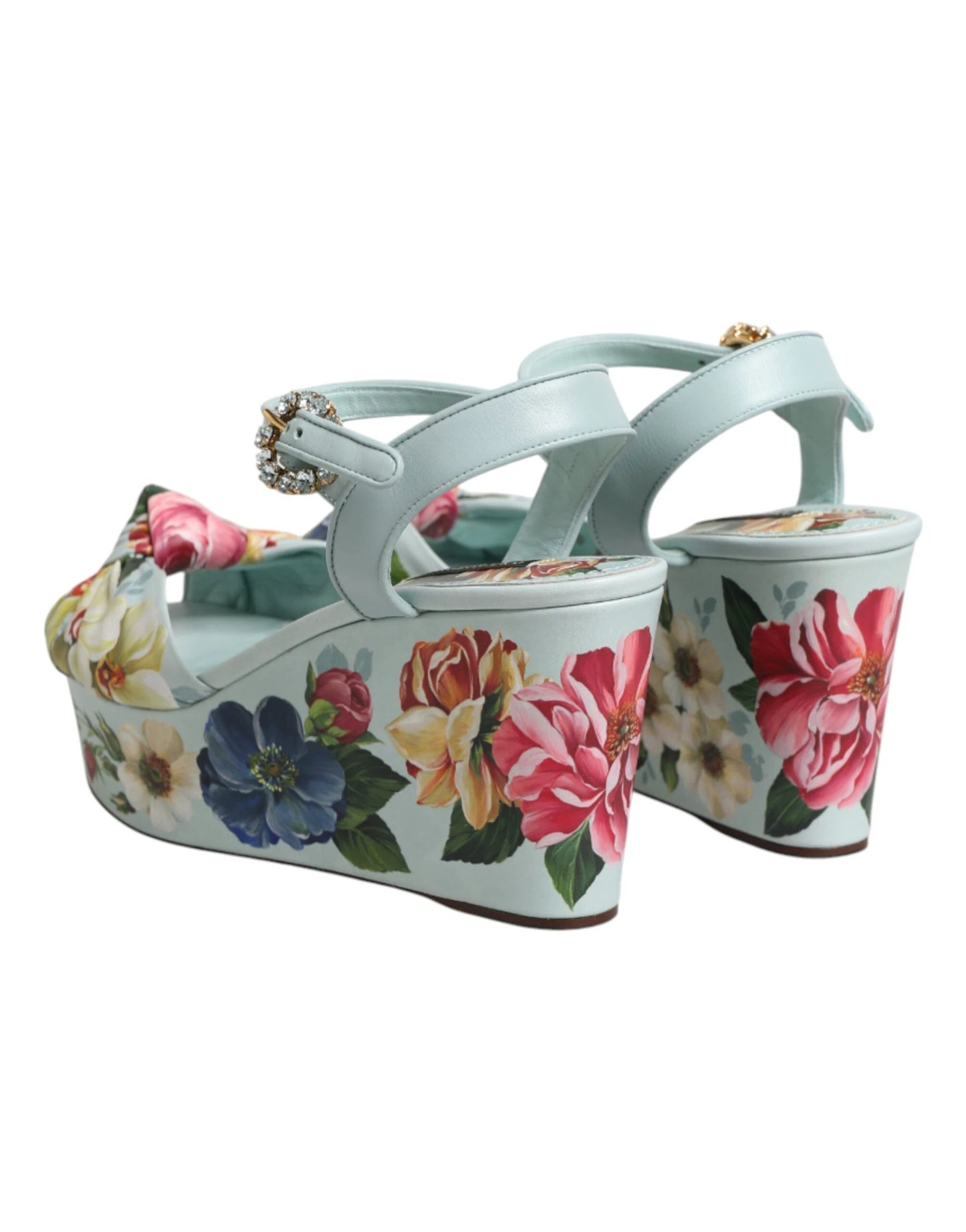 Dolce & Gabbana Green Floral Ankle Strap Wedge Sandals Shoes by Dolce & Gabbana