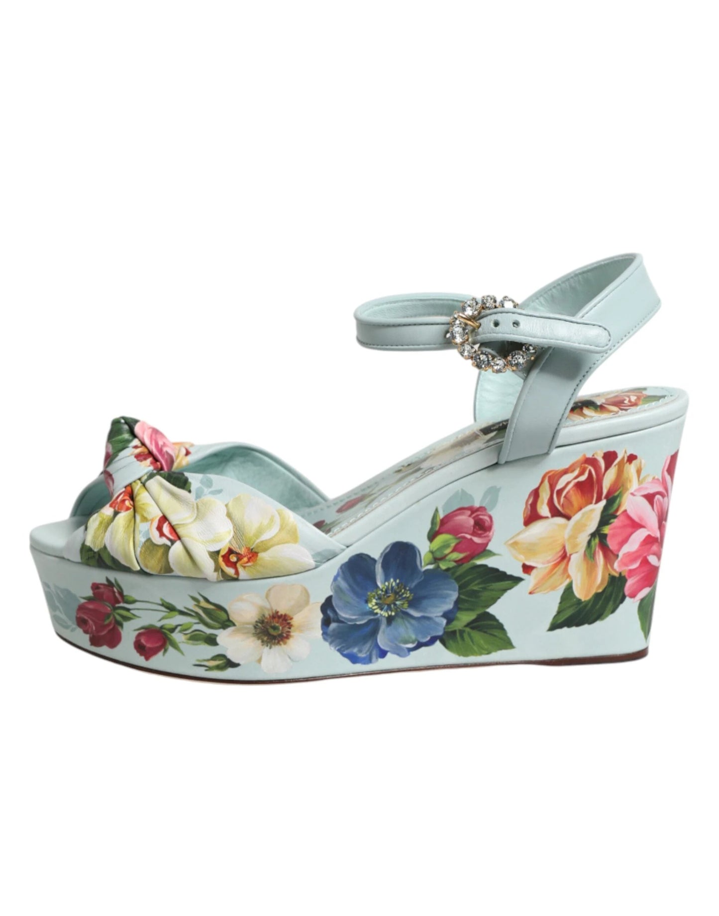 Dolce & Gabbana Green Floral Ankle Strap Wedge Sandals Shoes by Dolce & Gabbana