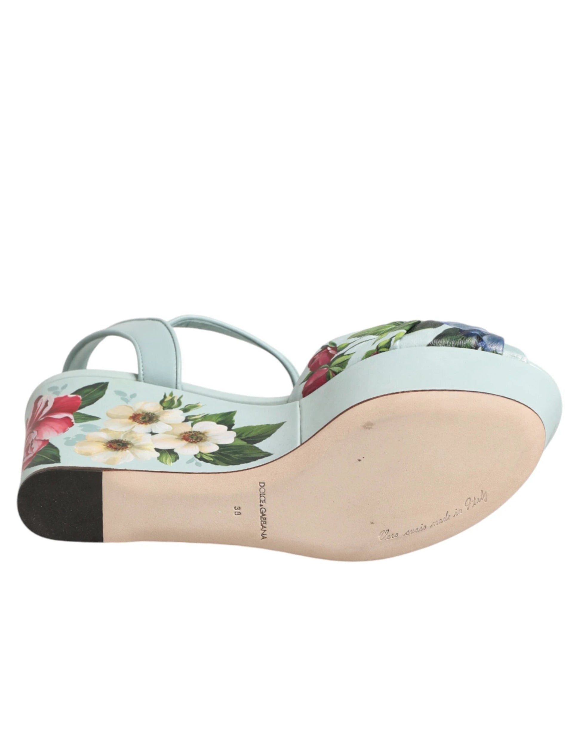Dolce & Gabbana Green Floral Ankle Strap Wedge Sandals Shoes by Dolce & Gabbana