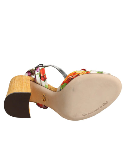 Dolce & Gabbana Multicolor Floral Crystal Embellished Sandals Shoes by Dolce & Gabbana