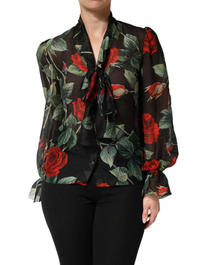 Dolce & Gabbana Black Floral Long Sleeves Silk Blouse Top by Dolce & Gabbana