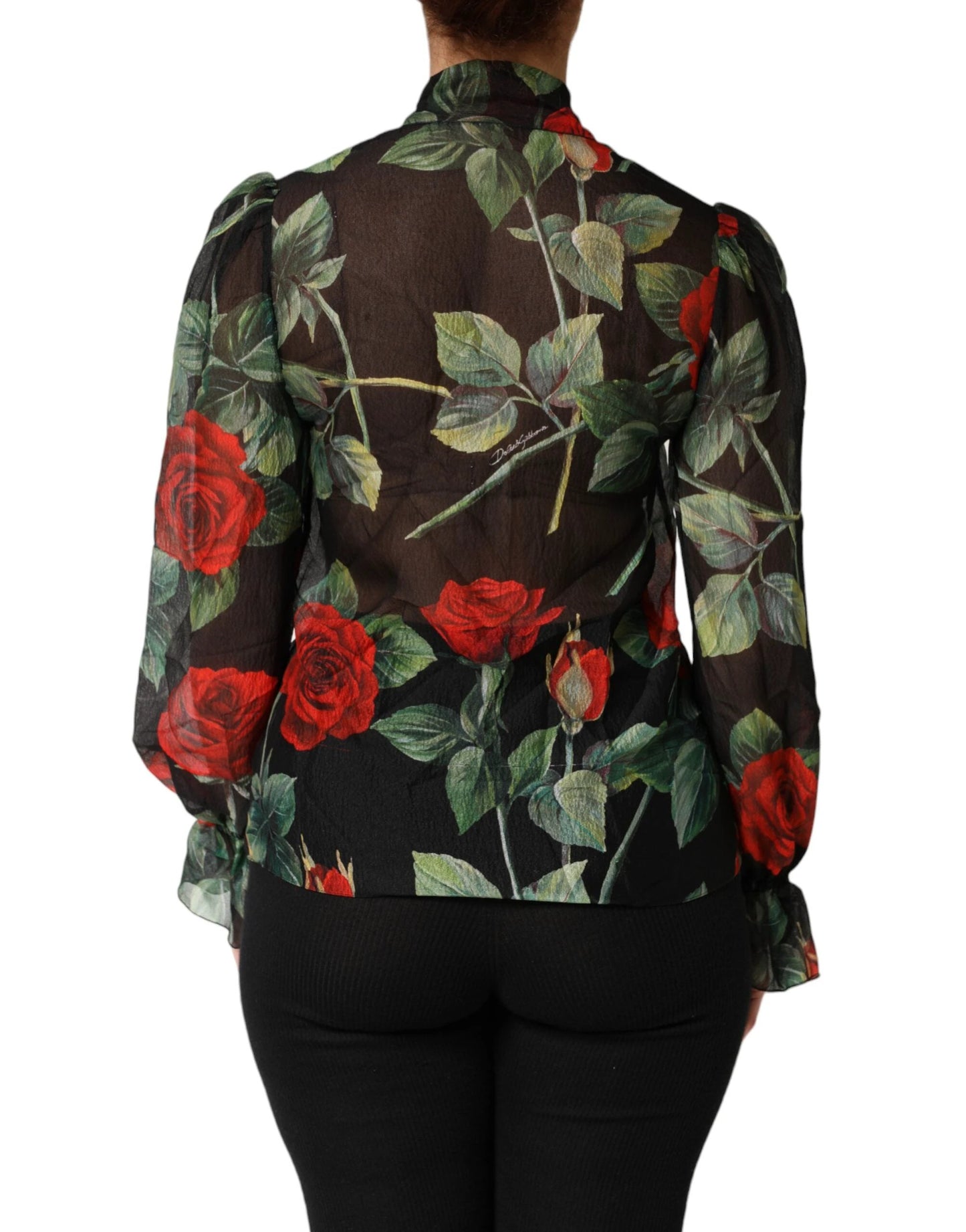 Dolce & Gabbana Black Floral Long Sleeves Silk Blouse Top by Dolce & Gabbana