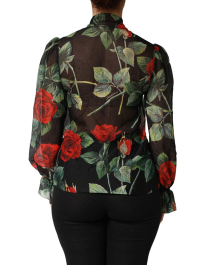 Dolce & Gabbana Black Floral Long Sleeves Silk Blouse Top by Dolce & Gabbana