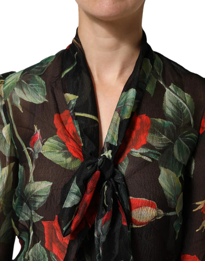Dolce & Gabbana Black Floral Long Sleeves Silk Blouse Top by Dolce & Gabbana