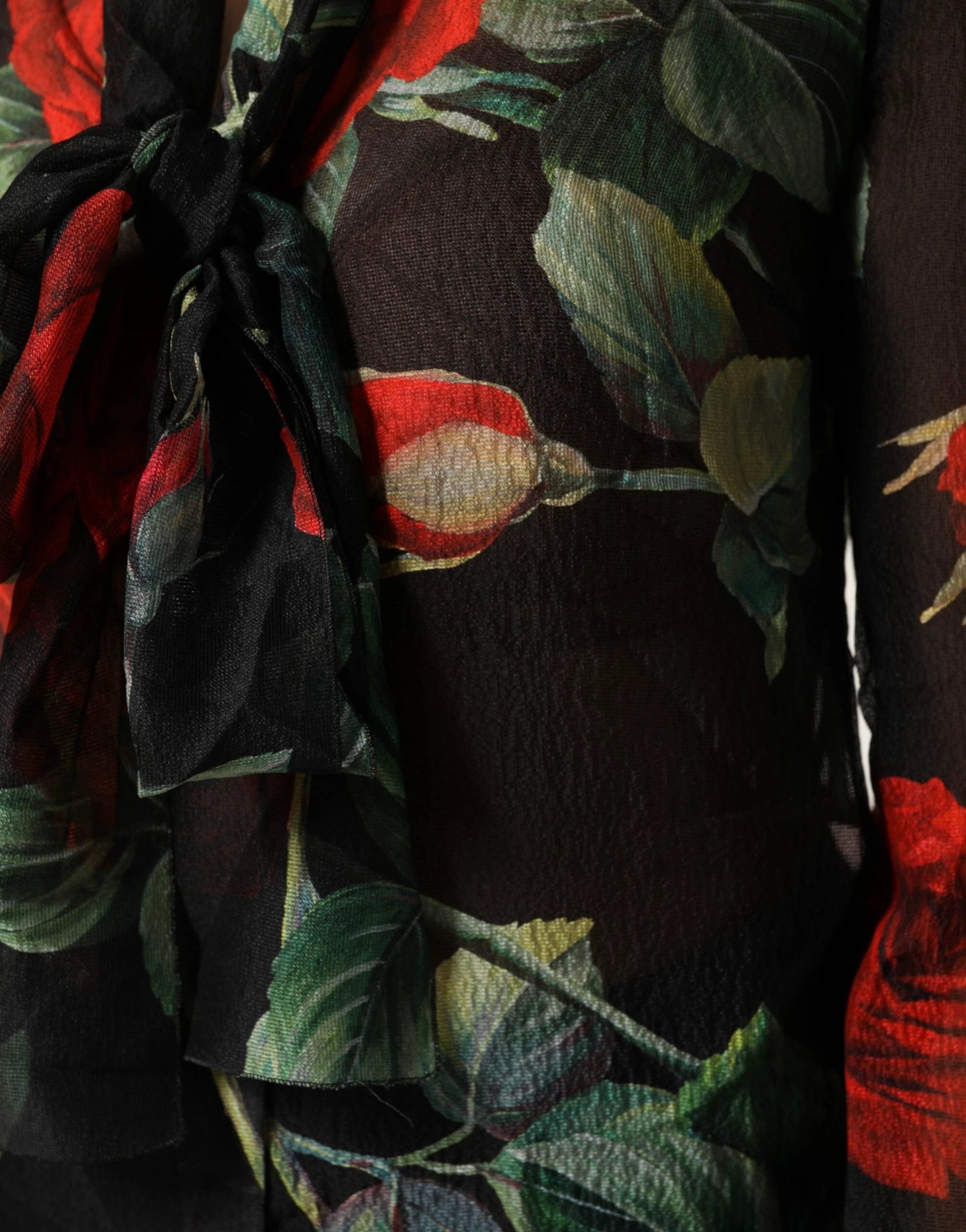 Dolce & Gabbana Black Floral Long Sleeves Silk Blouse Top by Dolce & Gabbana