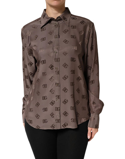 Dolce & Gabbana Brown Collared Long Sleeves Logo Shirt Top by Dolce & Gabbana