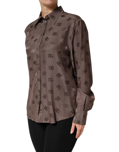 Dolce & Gabbana Brown Collared Long Sleeves Logo Shirt Top by Dolce & Gabbana