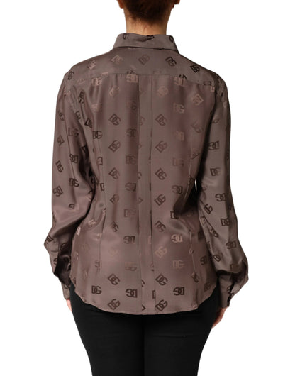 Dolce & Gabbana Brown Collared Long Sleeves Logo Shirt Top by Dolce & Gabbana