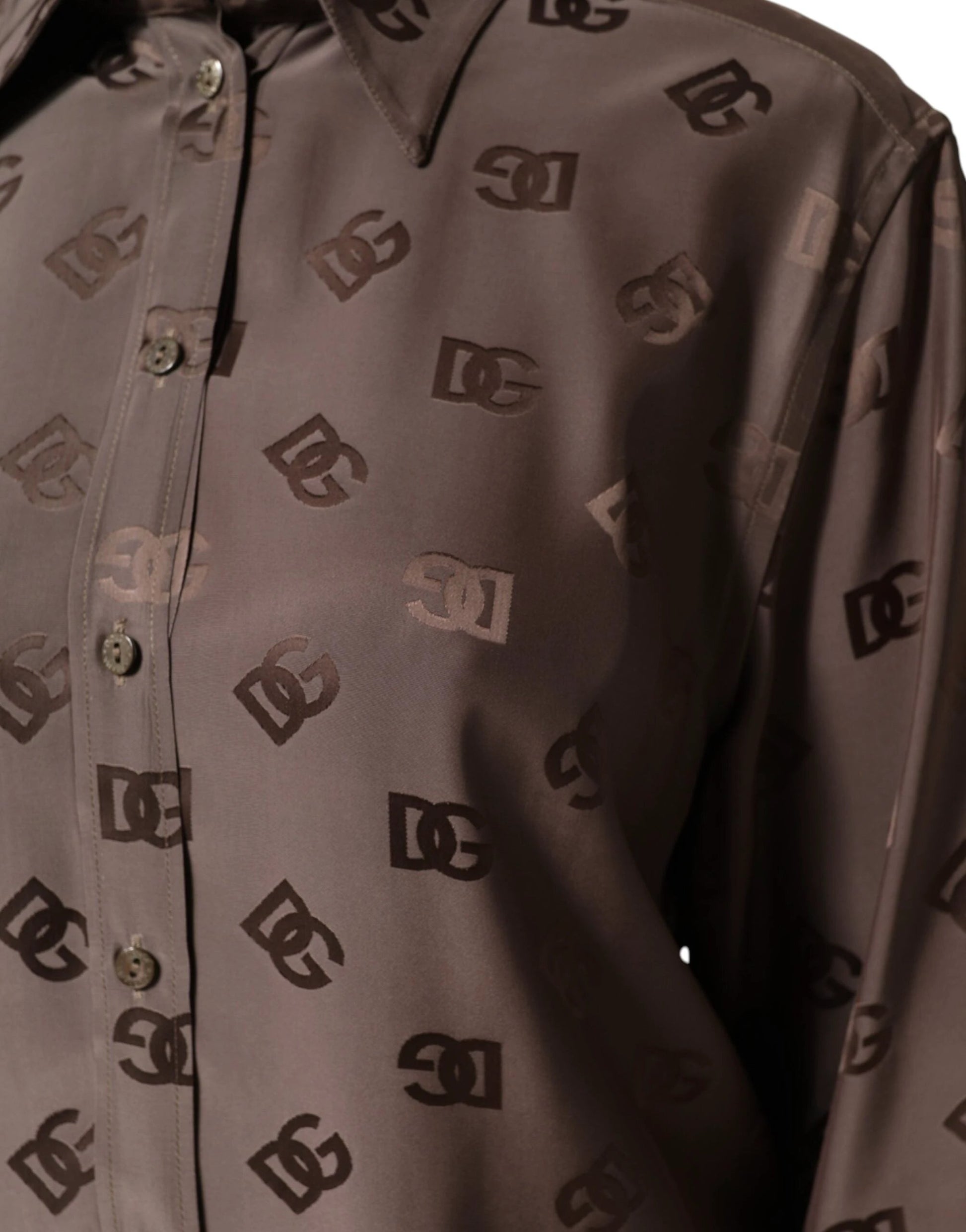 Dolce & Gabbana Brown Collared Long Sleeves Logo Shirt Top by Dolce & Gabbana