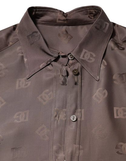 Dolce & Gabbana Brown Collared Long Sleeves Logo Shirt Top by Dolce & Gabbana