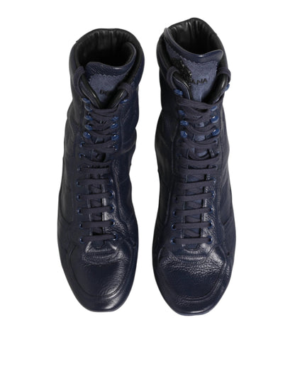 Dolce & Gabbana Dark Blue Deer Leather Mid Calf Boots Shoes by Dolce & Gabbana