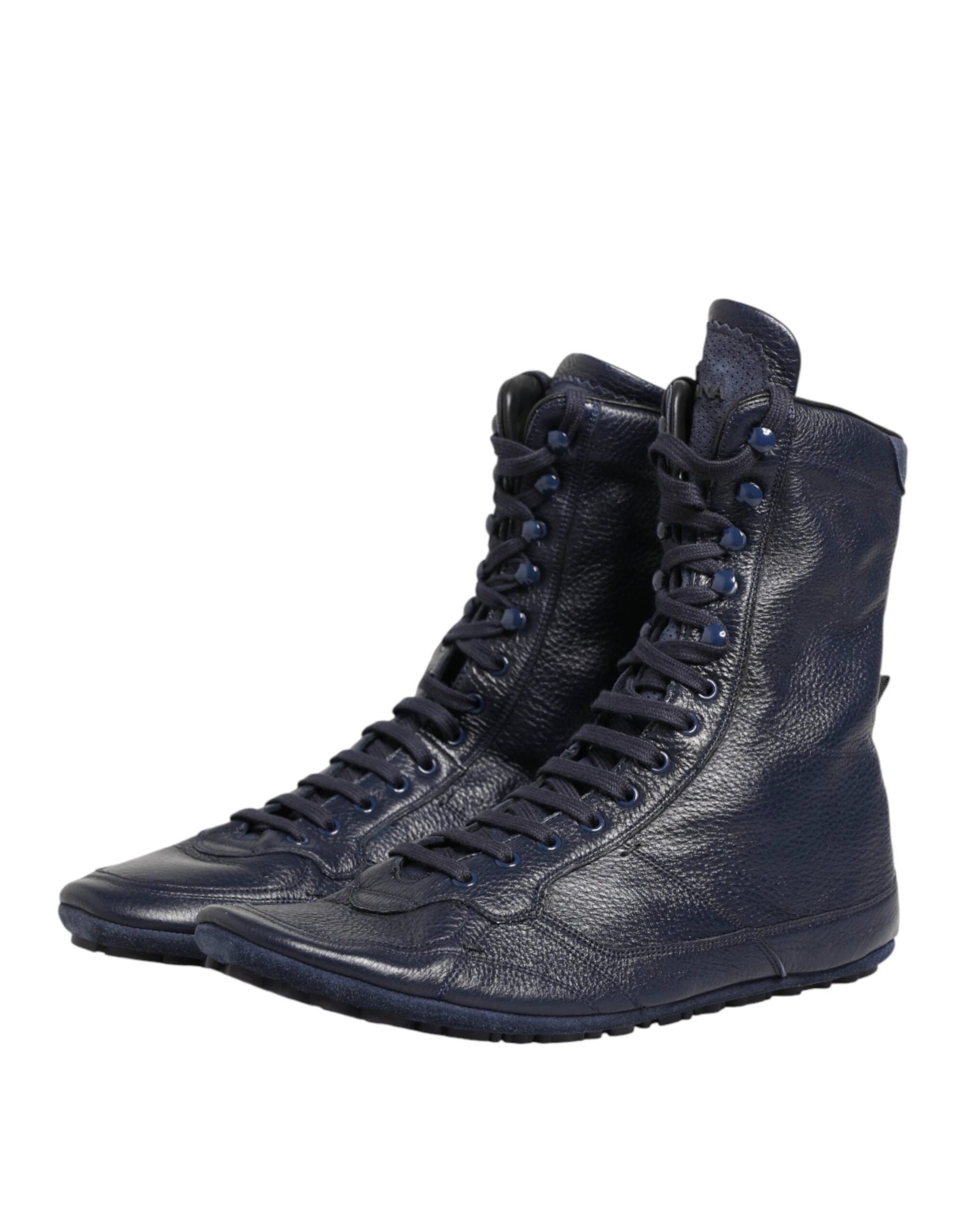 Dolce & Gabbana Dark Blue Deer Leather Mid Calf Boots Shoes by Dolce & Gabbana
