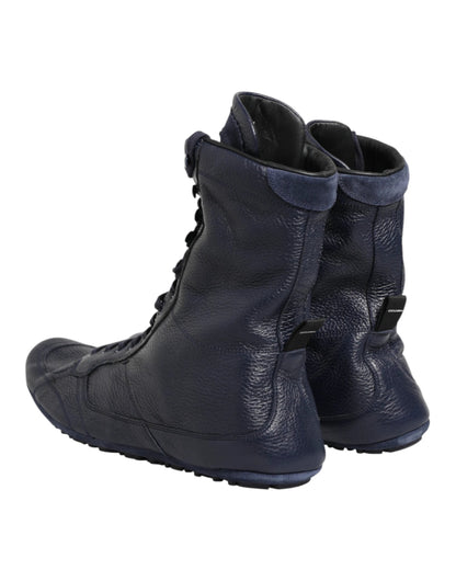 Dolce & Gabbana Dark Blue Deer Leather Mid Calf Boots Shoes by Dolce & Gabbana