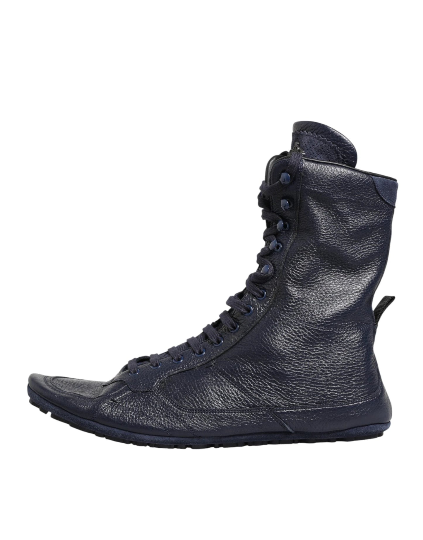 Dolce & Gabbana Dark Blue Deer Leather Mid Calf Boots Shoes by Dolce & Gabbana
