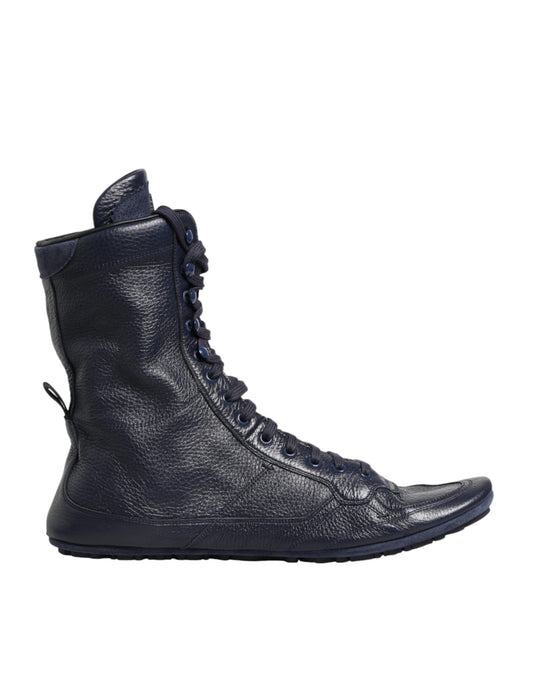 Bottes mi-mollet à lacets Dolce & Gabbana en cuir de cerf bleu foncé – MV8111