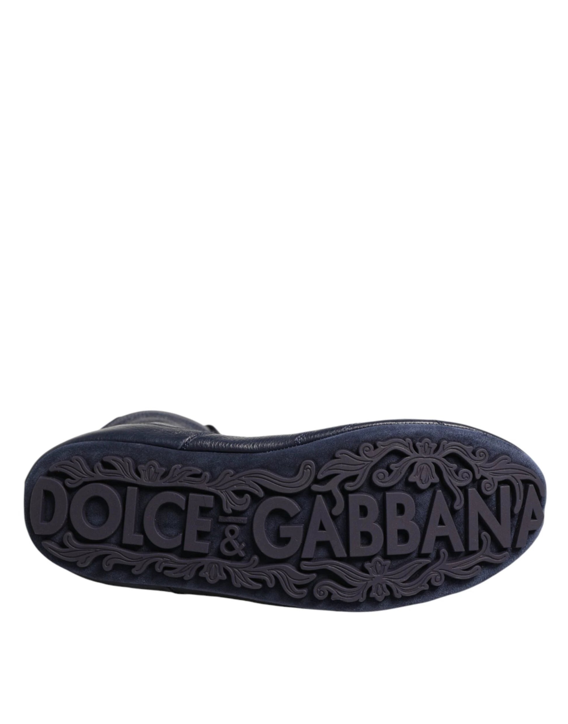 Dolce & Gabbana Dark Blue Deer Leather Mid Calf Boots Shoes by Dolce & Gabbana