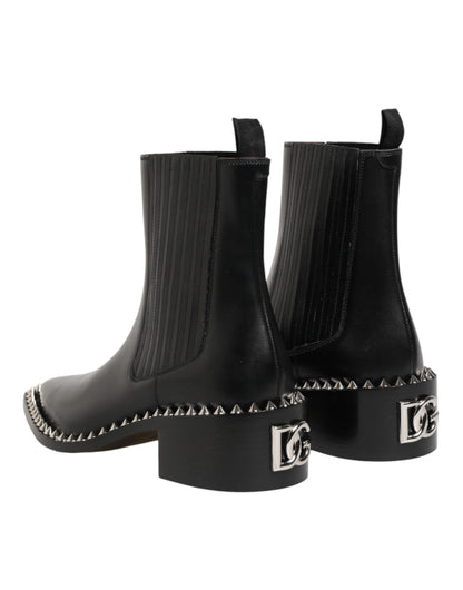 Dolce & Gabbana Black Studded Chelsea Short Ankle Boots Shoes