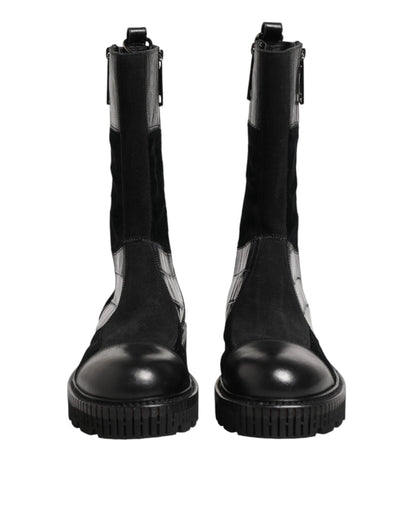 Dolce & Gabbana Black Patchwork Leather Mid Calf Boot  Shoes
