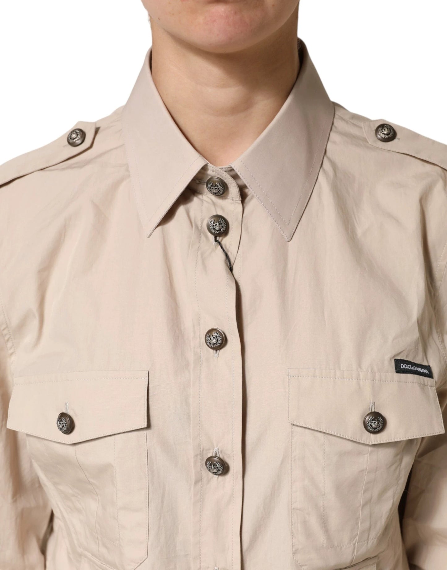 Dolce & Gabbana Beige Collared Long Sleeve Cotton Shirt Top by Dolce & Gabbana